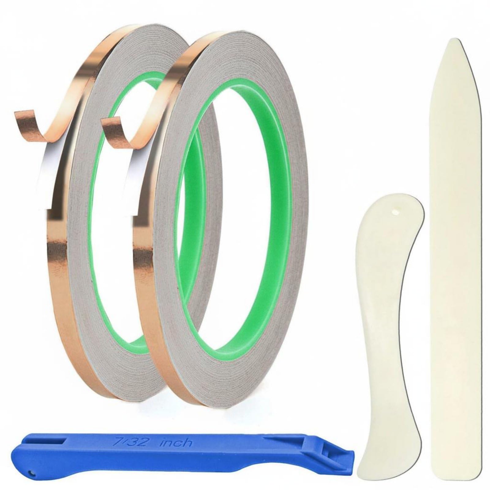 5 Pieces Strong Adhesive Stained Glass Foiling Tape Easy to Peel and Tear Copper Foil Tape Kit Craft Supplies for Crafters, DIY Enthusiasts, Electronics Repair, Paper Circuits, 5mm-30m-image-47