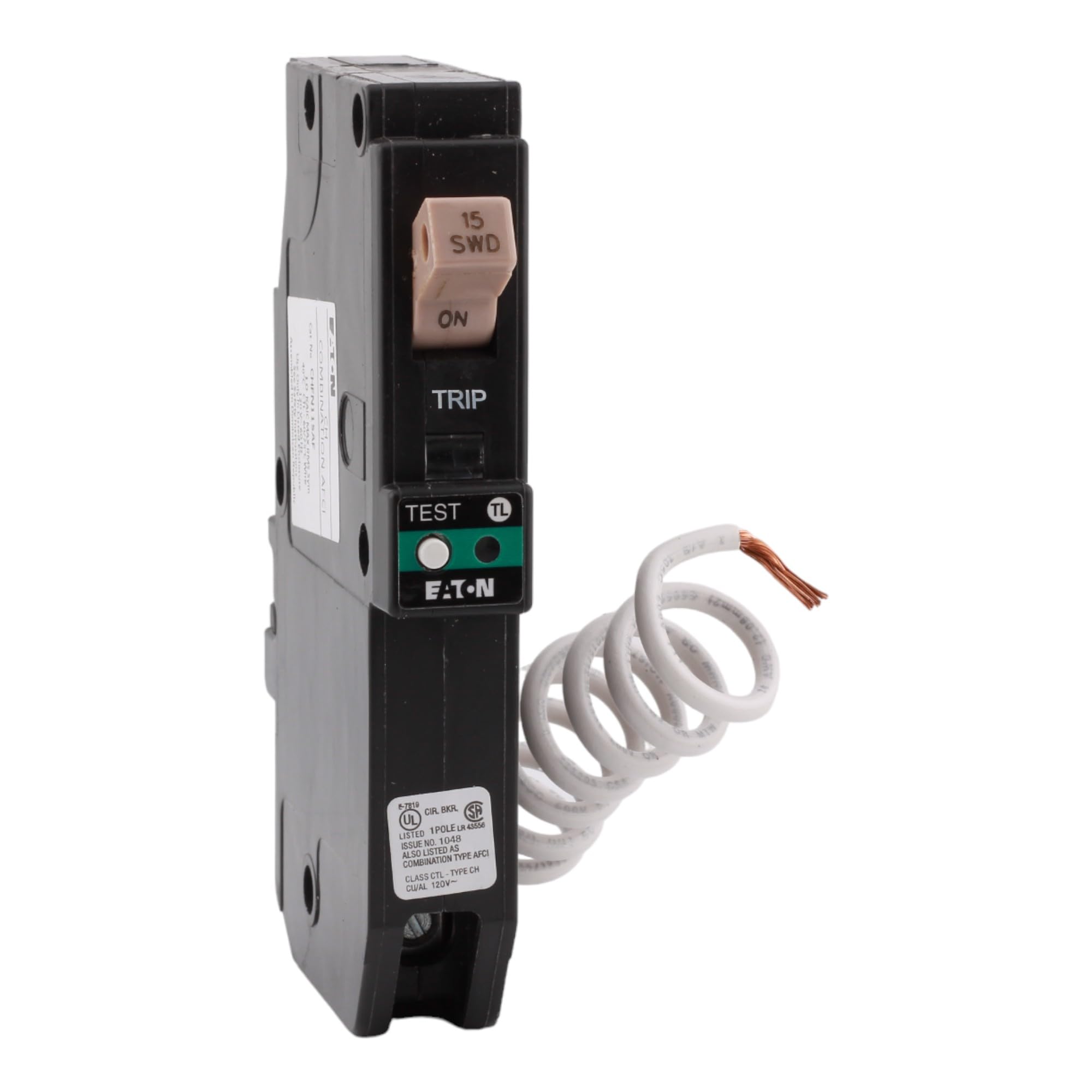 CUTLER-HAMMER CHFN115AF AFCI 15A - Disyuntor (15 A, unipolo, error de arco eléctrico, pigtail neutro, 120/240 V, 10 kAIC, lista UL (1)
