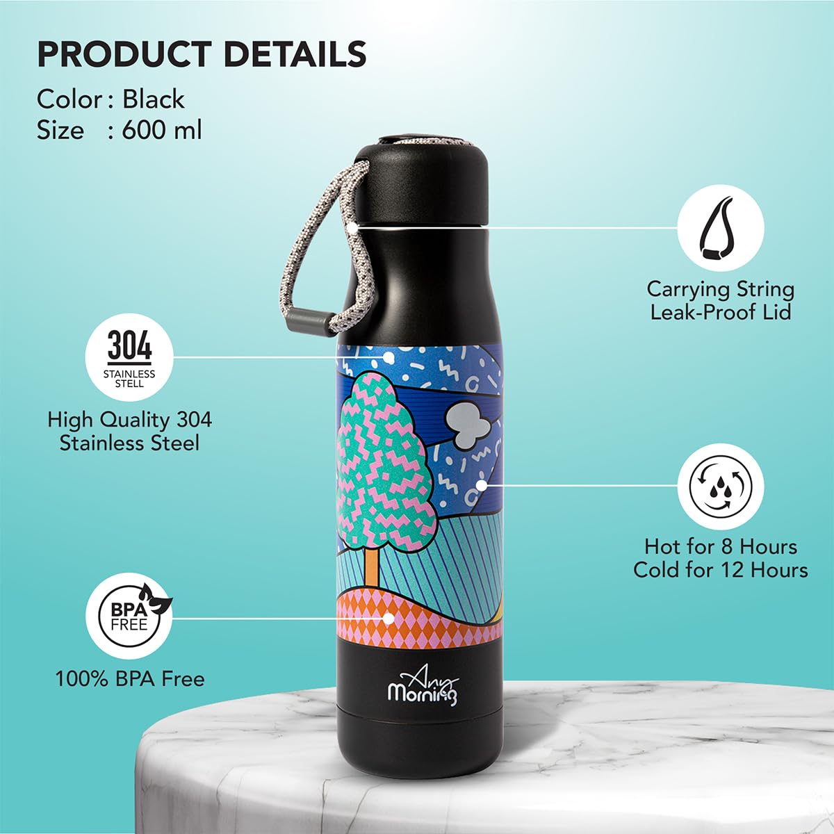 Amazon.com: Any Morning Stainless Steel Coffee Tumbler for Hot Drinks with  Non-Slip Base, Vacuum Insulated Double Wall, Leak Proof Lid | Insulated  Coffee Travel Mug, Coffee Mug Fits in Car Cup Holder