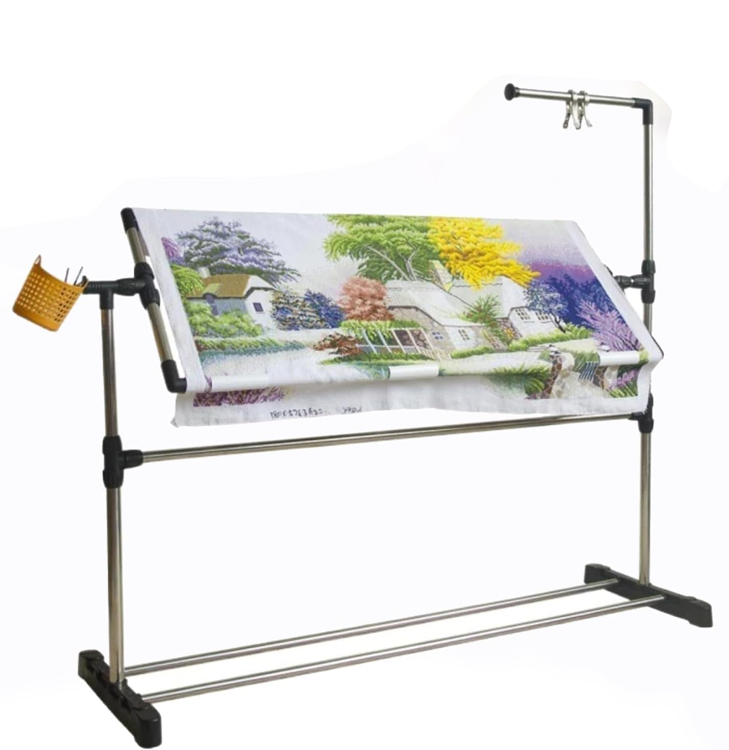 Height Adjustable Standing Cross Stitch Frame 360° Rotating with Wheels and Locking Casters Large Embroidery Stand for Needlework Sewing Art and Quilting 50CM