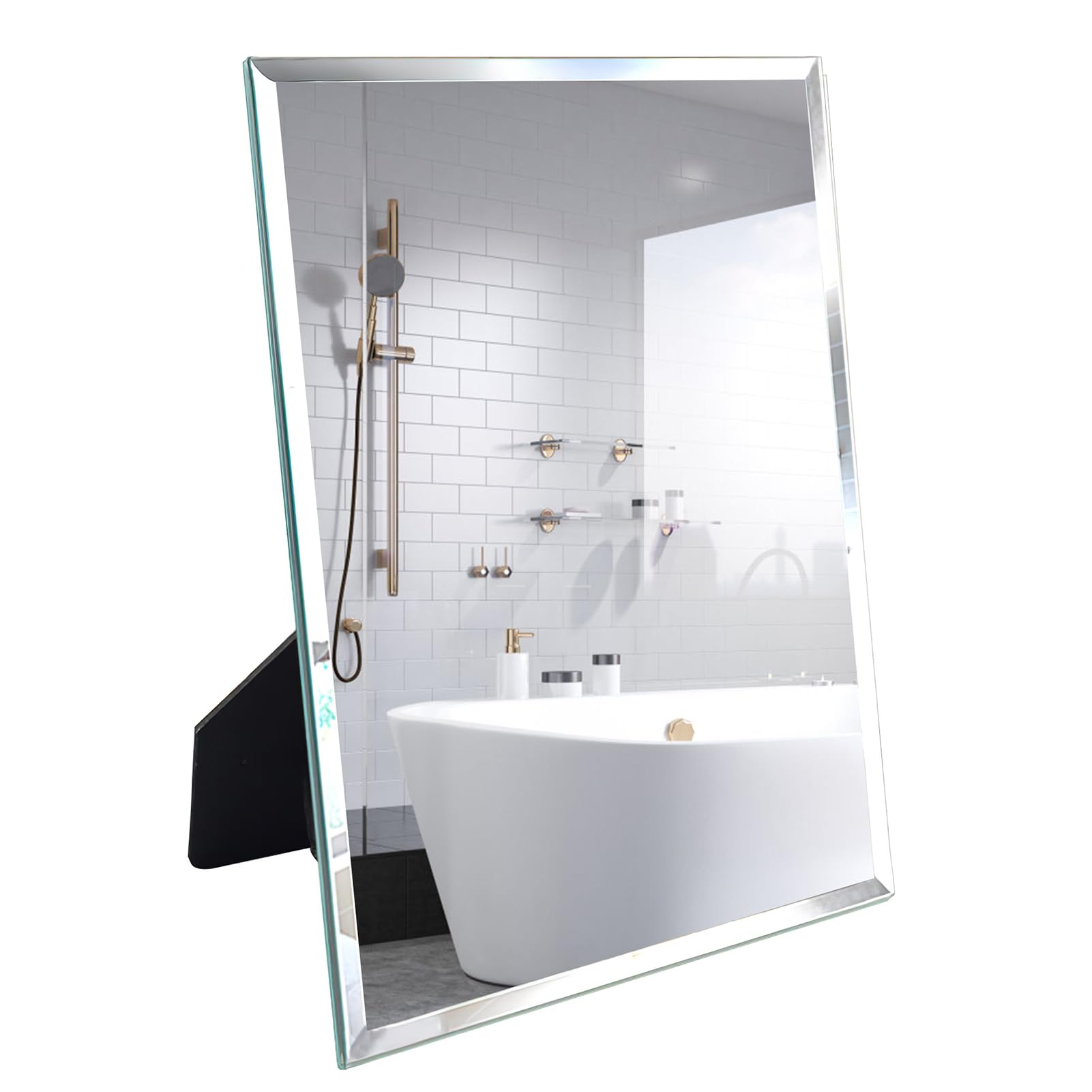 33x27cm Glass Vanity Mirror, Frameless Dressing Table Mirror for Desk Standing and Wall Mounting, with Safety Explosion-Proof