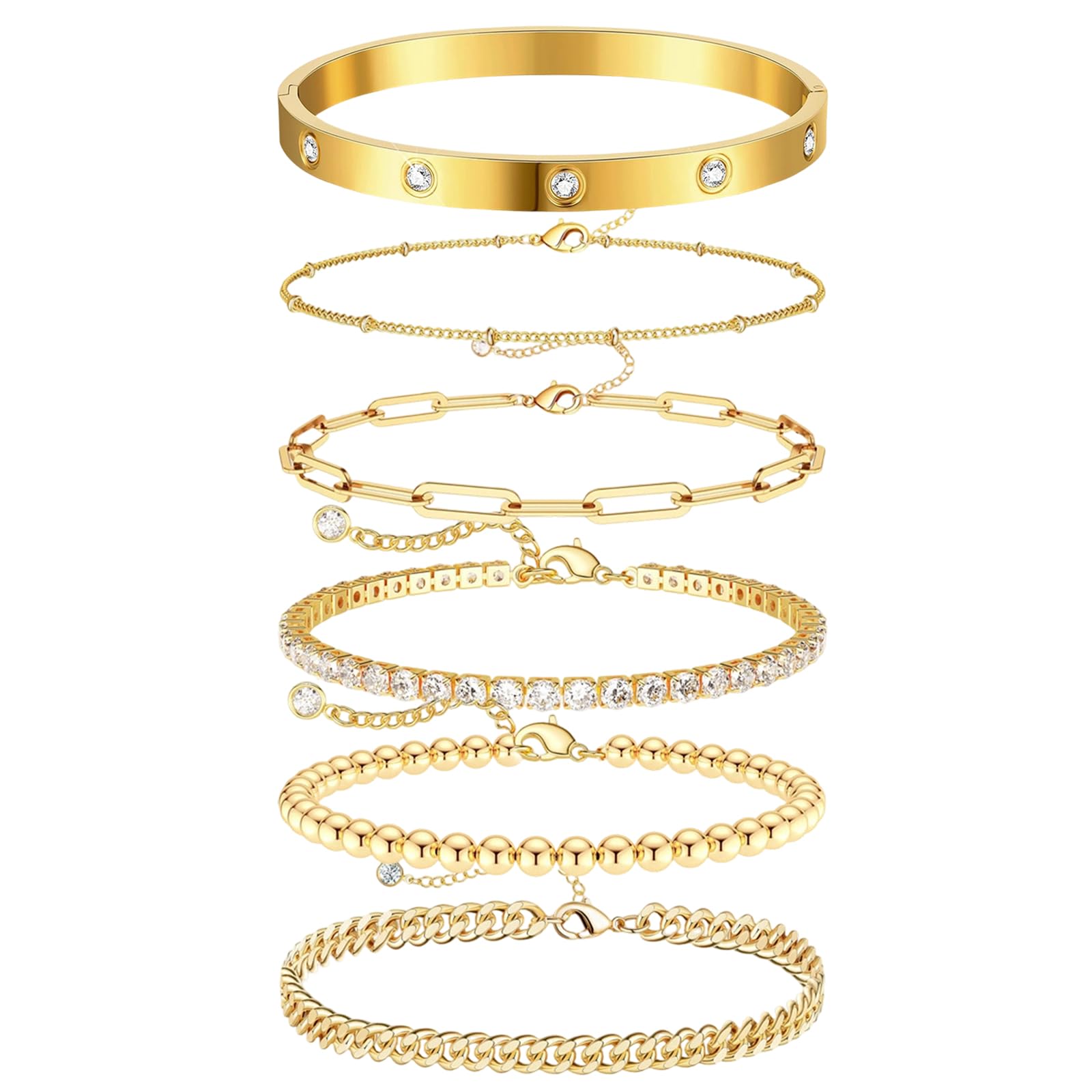 Pulsera Glam, Brazalete Line Chain, Pulseras Apilables Chapadas Oro Pulseras Cadena Circón Ajustables Juego Pulseras Joyería para Mujer, Gran regalo de joyería