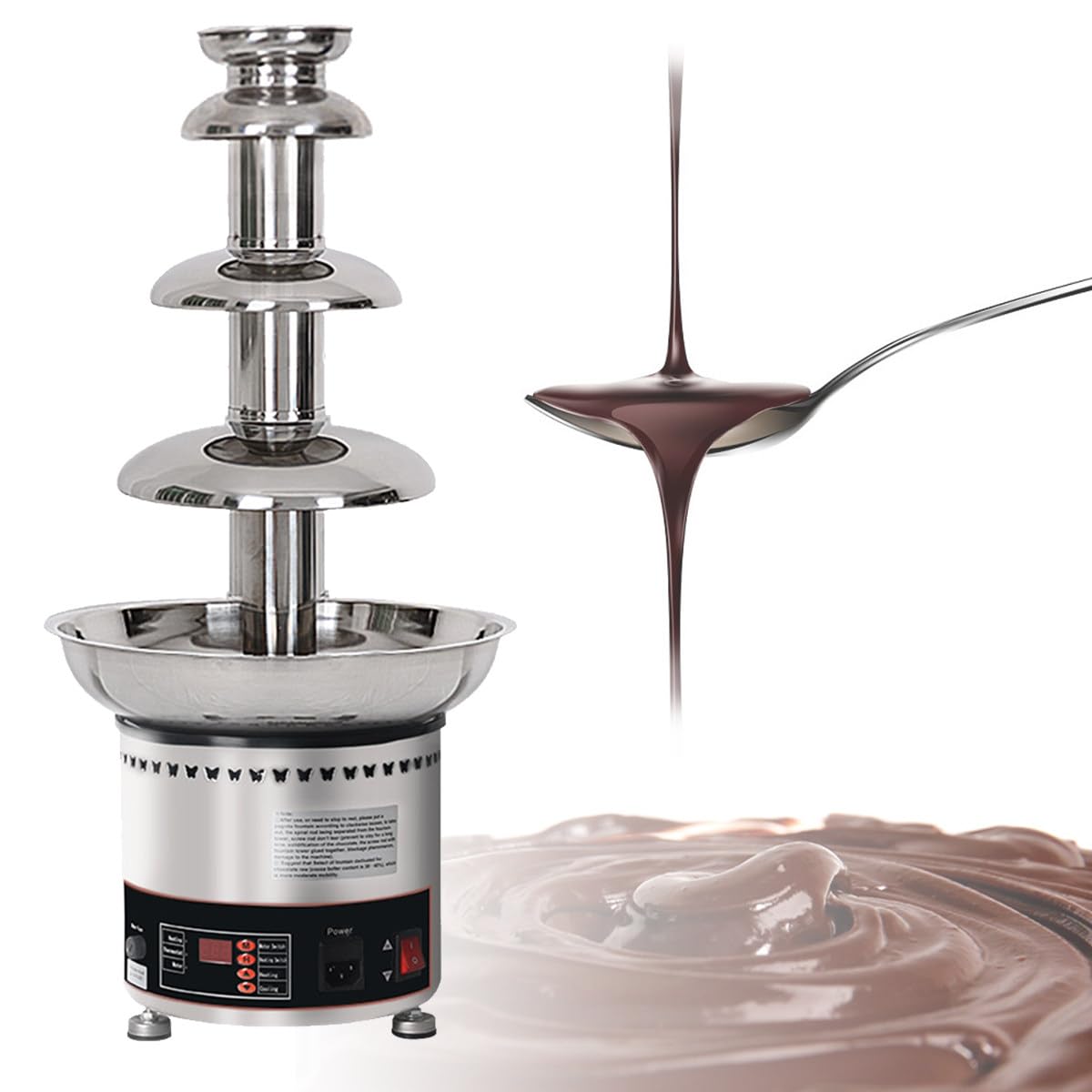 ASerZenith 4/5/6/7 Tiers Sauce Heater For Cheese Commercial,Chocolate Fondue Fountain Machine,Large Capacity Chocolate Waterfall Hot Pot Machine,4Tier