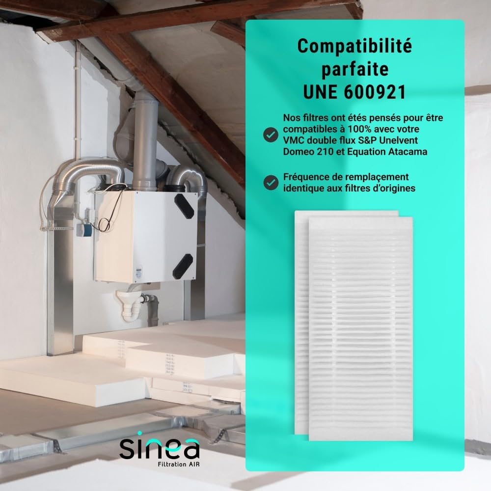 SINEA – 6 lots de filtres G4 & M5 compatibles VMC Double Flux UNELVENT Domeo 210 / Equation Atacama – Haute efficacité de filtration de l’air