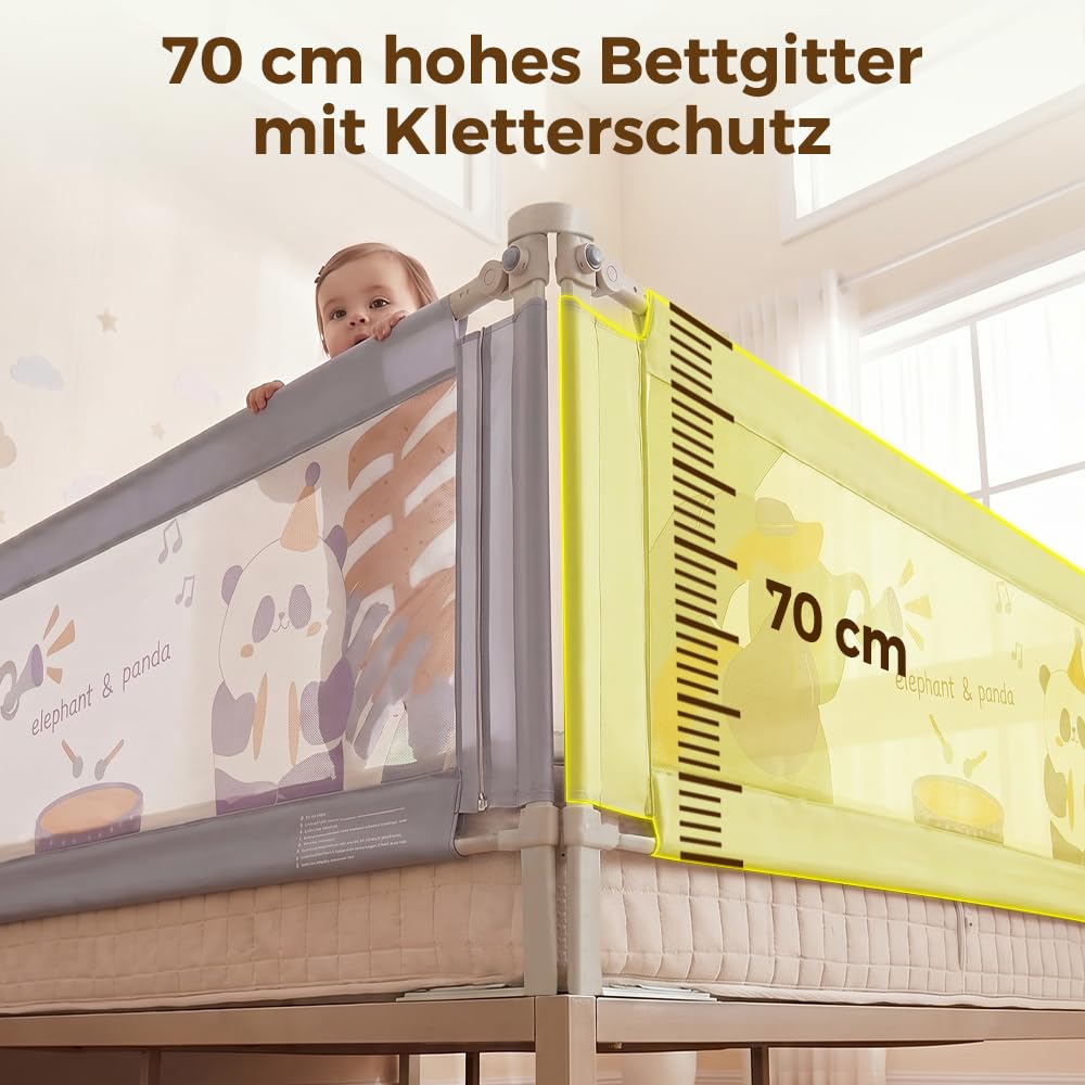 Playpals Baby Bettgitter, Kinderbettgitter 150cm Lang, Höhenverstellbar | Rausfallschutz für Baby Kleinkinder, 70-98cm Höhenverstellbar, Atmungstives Netz, für Einzel- und Doppelbetten, Blau