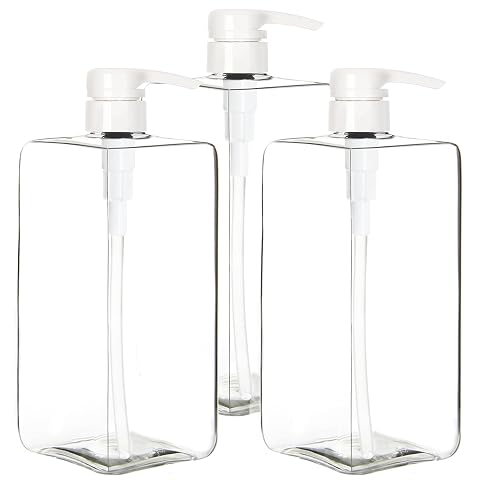Youngever 3 Pack Pump Bottles for Shampoo 32 Ounce 1 Liter Square Empty Shampoo Pump Bottles Plastic Cylinder