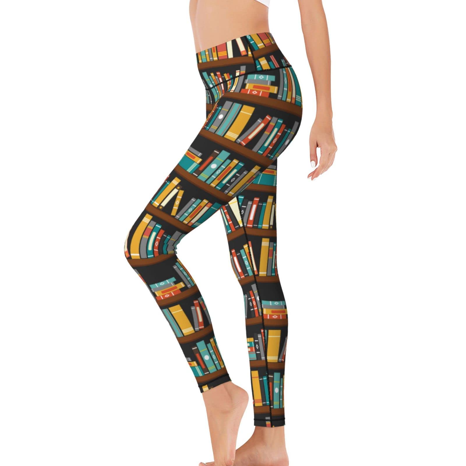 Bookshelf Women's Yoga Pants Capri Leggings High Waist Tights Skinny Pants Black