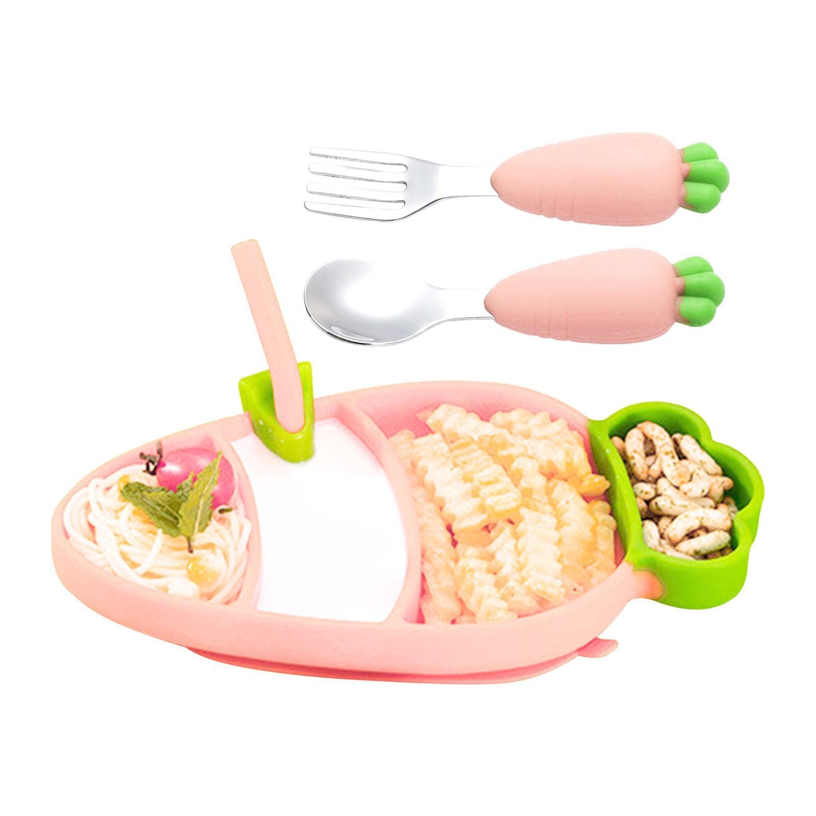 pologmase Suction Plates for Toddlers,Kids Plates with 4 Compartments | Silicone Divided Dinnerware Carrot Shape for Toddlers Kids Children Feeding Supplies