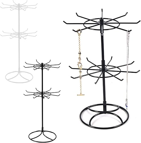 Miniatura 9 de Organizador de gabinete giratorio para joyas, 2 soportes de exhibición al por menor, exhibición de torre de joyería giratoria para aretes, collares,
