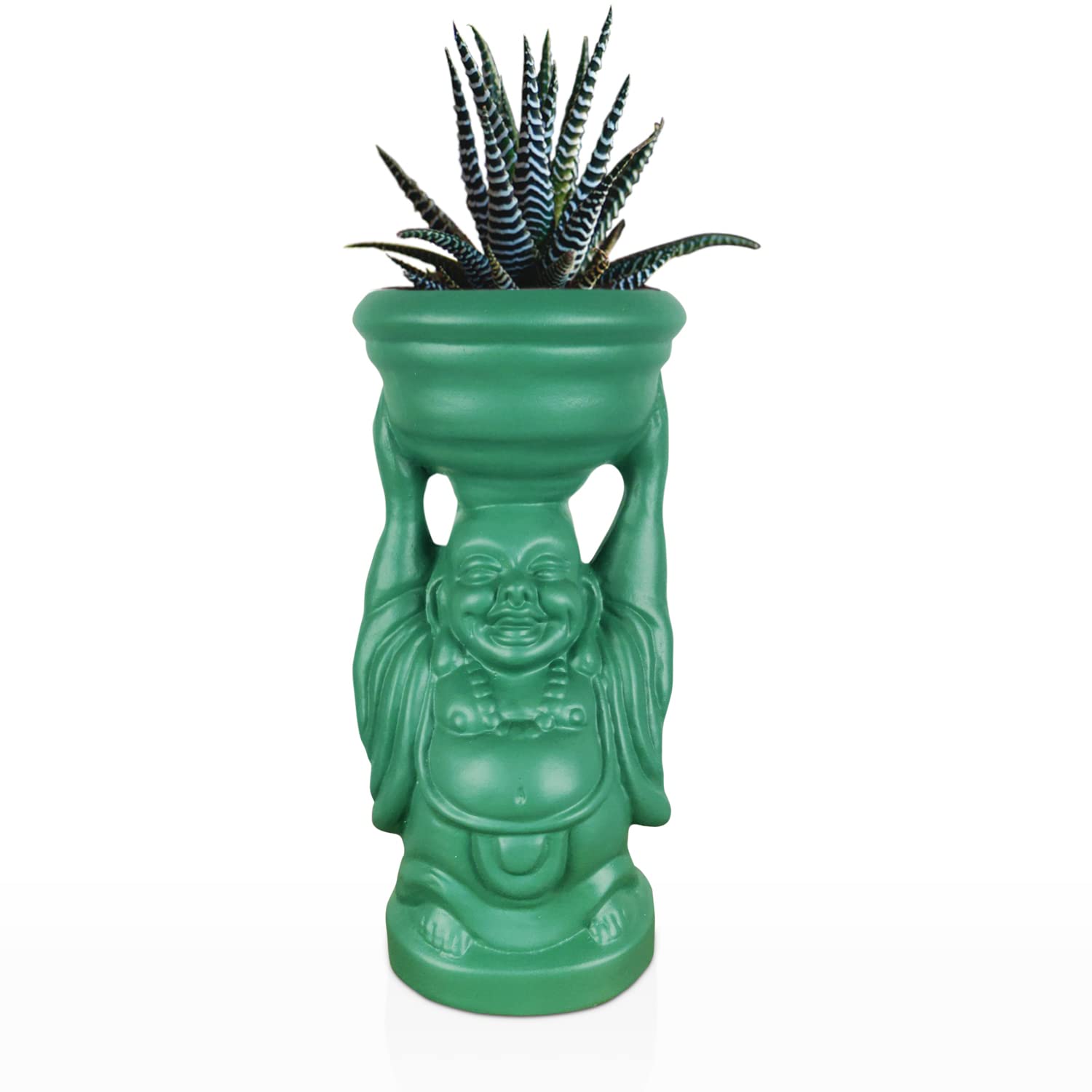 Laughing Buddha Ceramic Planter - White Gold -7 Laughing Buddha Ceramic Planter - White Gold -7