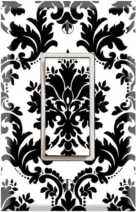Graphics Wallplates - Black and White Damask - Single Rocker/GFCI Outlet Wall Plate Cover