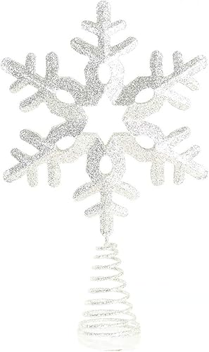 DUSVALLY Decoración de árbol de nieve iluminada con purpurina de metal plateado de 13 x 8 pulgadas para decoración de árbol de Navidad de copo de