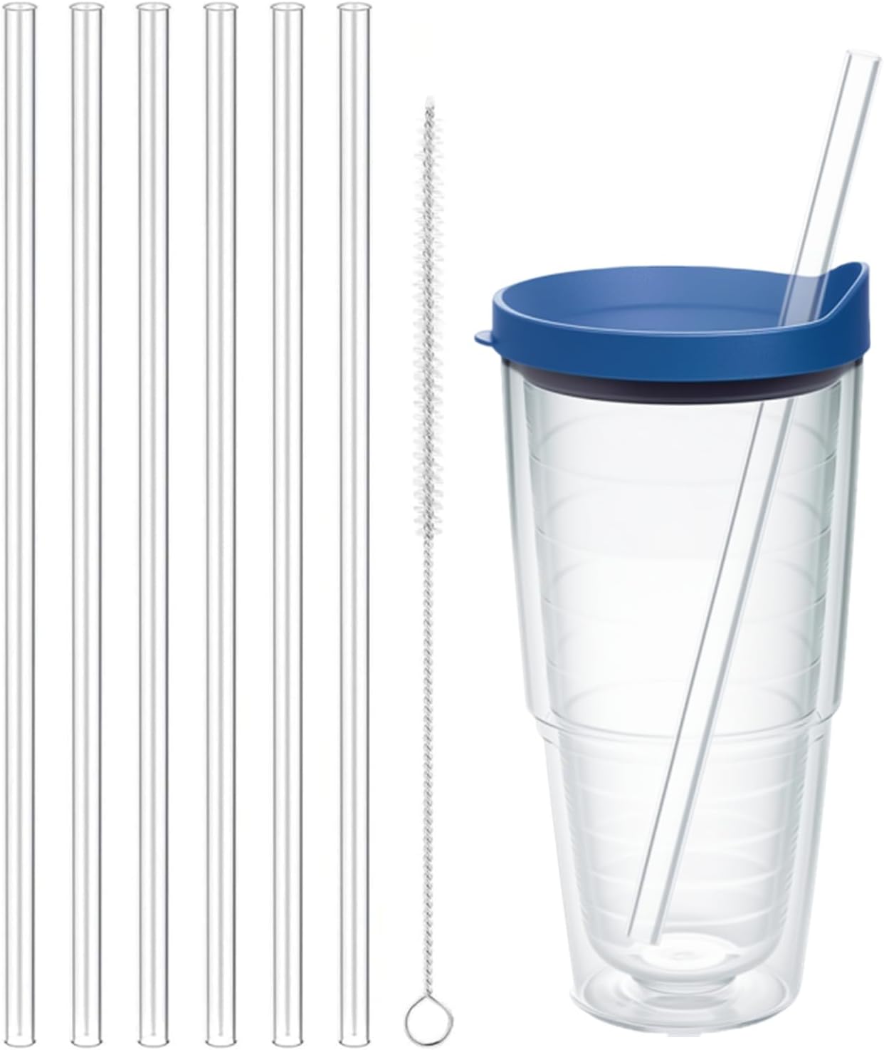 Replacement Straws Compatible with Tervis Clear & Colorful Lidded 24oz,Reusable Plastic 6Straws and 1Brush Compatible with Tervis Tumbler 24 oZ with lid,Clear Transparent Straight Drinking Straws