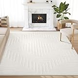 Abani Neutral Cream Area Rug 8' x 10' for Living Room, Bedroom - Tone-on-Tone Geometric Design - Durable & Easy to Clean