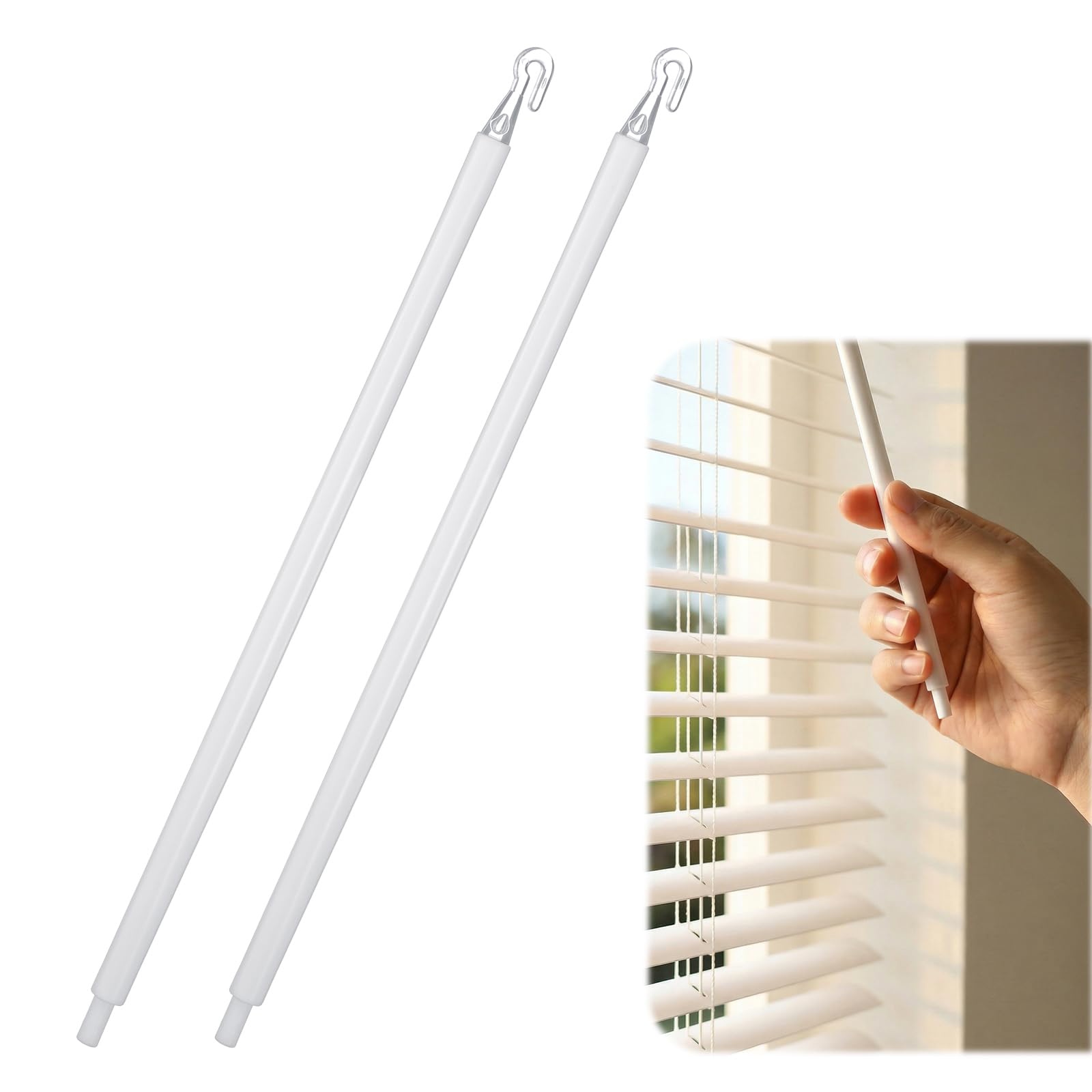 2 Pcs Blind Wand Replacement, 23" Blind Wand, White Blinds Stick Replacement with Hooks for Blinds and Valance Opener Accessories