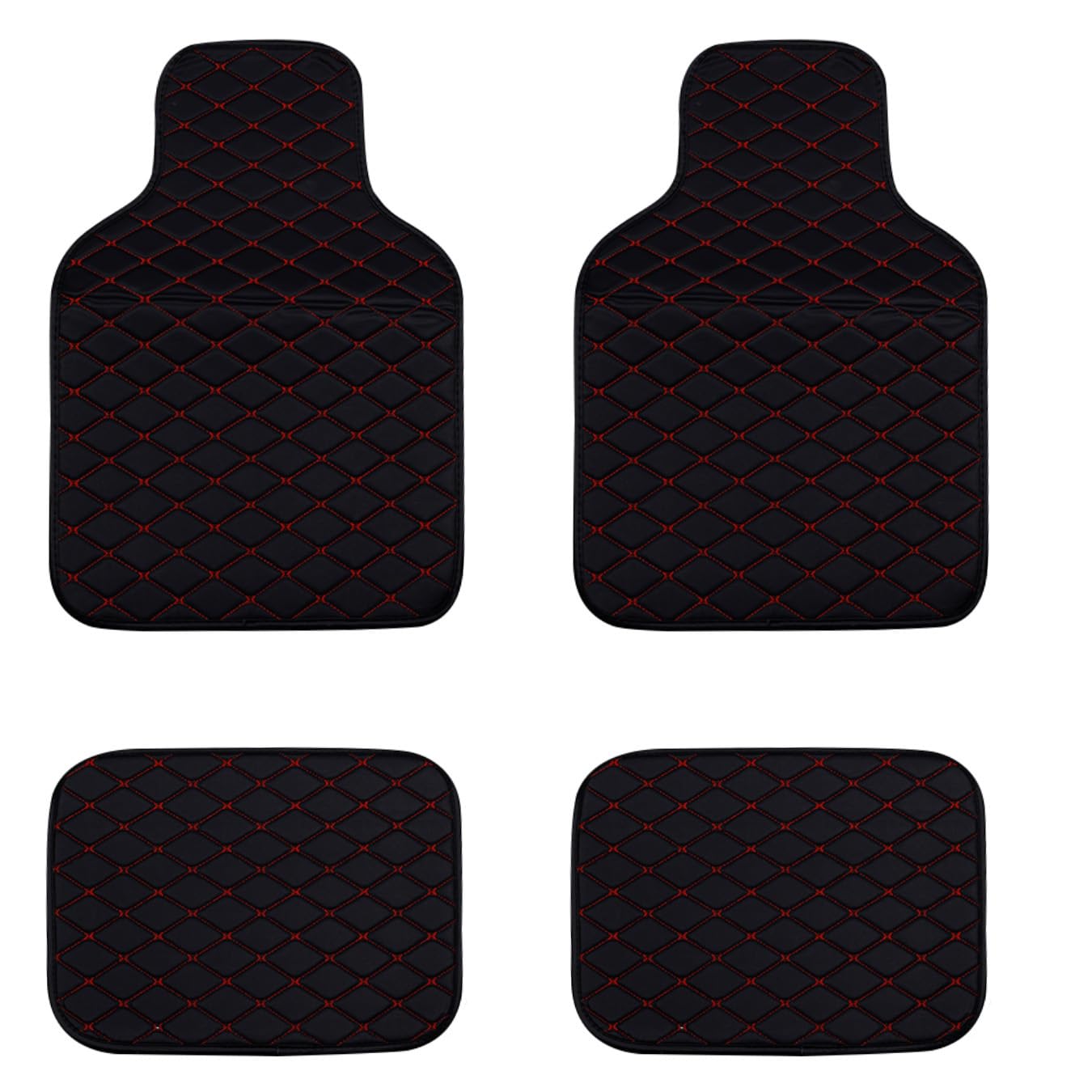 Mmpzz Black Red Car Floor Mats For Jaguar F-Pace Hybrid Phev 2021-2025, Waterproof And Non-Slip Leather Floor Mats, Car Floor Mat Accessories,