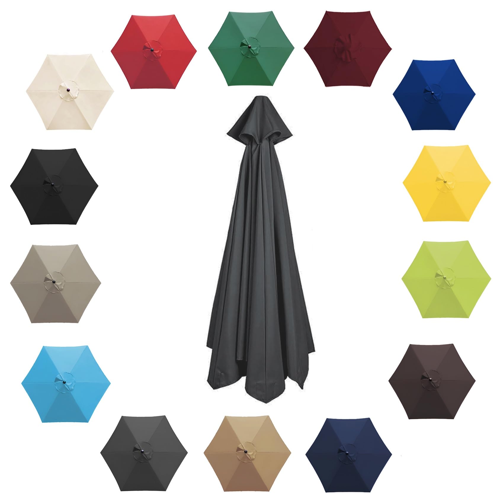 200cm 2.7m 300cm Umbrella Replacement Parasol Canopy, Garden Parasol Canopy Cover For Patio Sun Umbrella, 6 Arms/8 Arms Replacement Parasol Cover, Market Table Umbrella Replacement Top(Color:Gray,Size