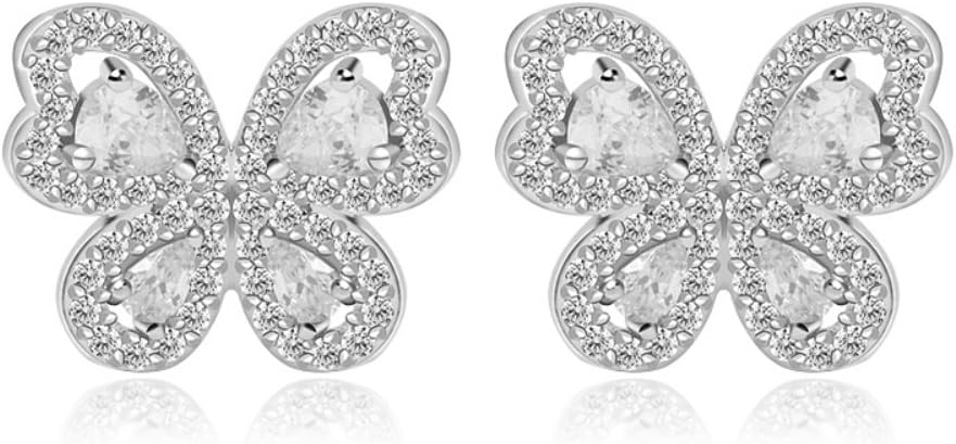 vLine Butterfly Stud Earrings Cubic Zirconia Silver Tone Bridal Jewelry Bridesmaid Gift