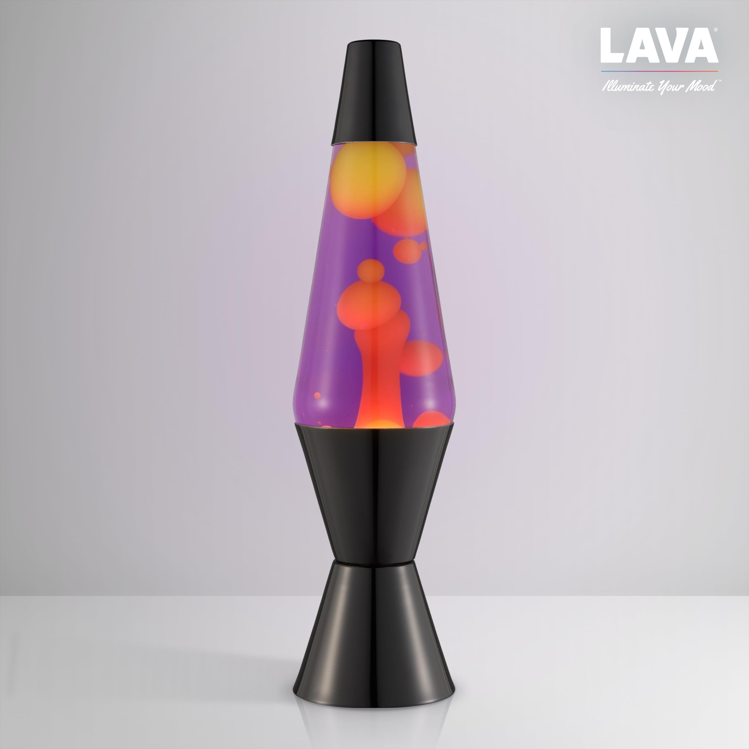 LAVA® - Lámpara Lava 2323, cera amarilla, líquido morado, base y tapa negro, original de 14,5 pulgadas. Lámpara de movimiento marca LAVA®