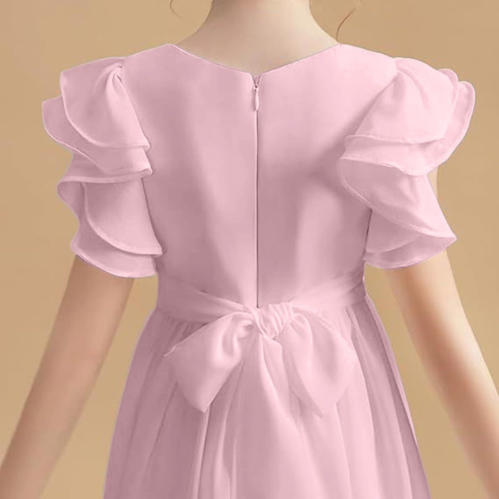 Ärmellos Rüschen Prinzessin Kleid Mädchen A-Linie Blumenmädchenkleid Elegant Plissiertes Kleider Mode Festlich Hochzeitskleid Mit Einfarbig Kommunionkleid Sommer Plisseekleid