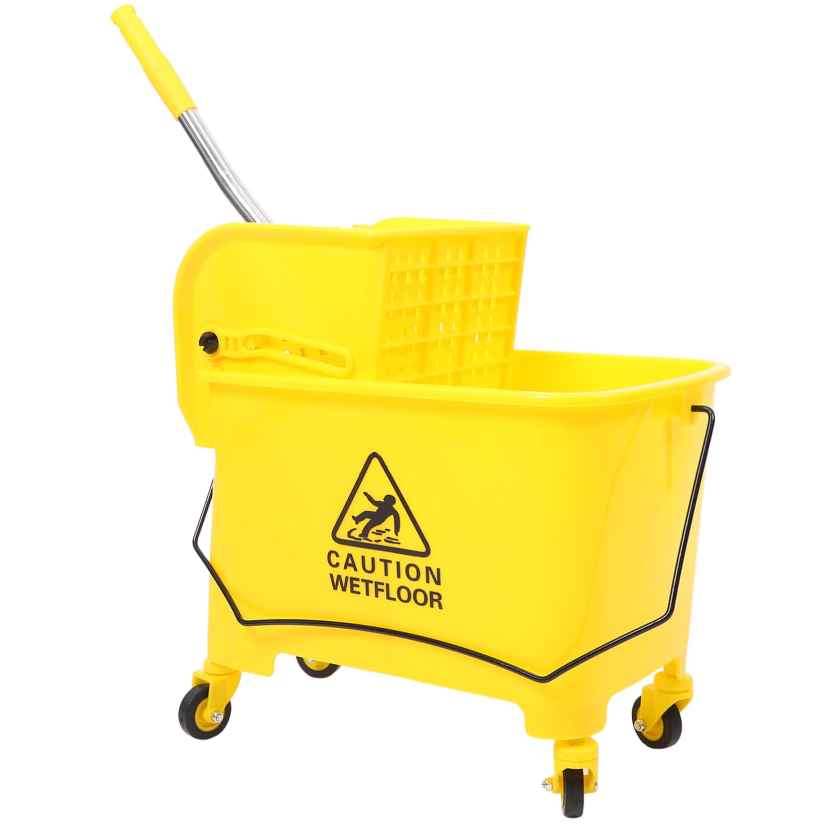 COLLBATH Commercial Mop Bucket Wheels with Side Press Durable Plastic Construction for Cleaning Hotels and Businesses Yellow with Random Handle Color