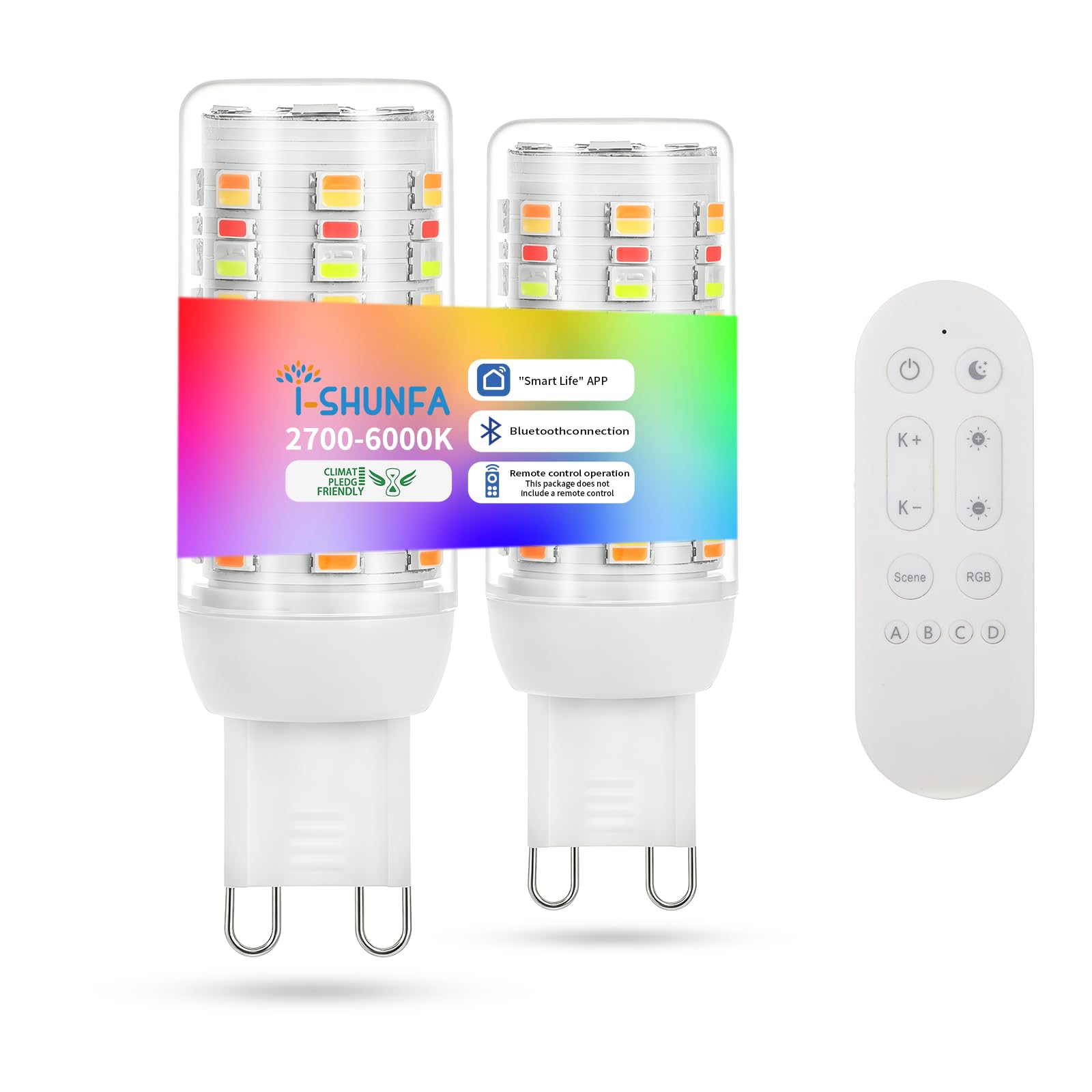 I-SHUNFA G9 RGB Dimmable LED Bulbs with Remote Control/App Control,2 Pack