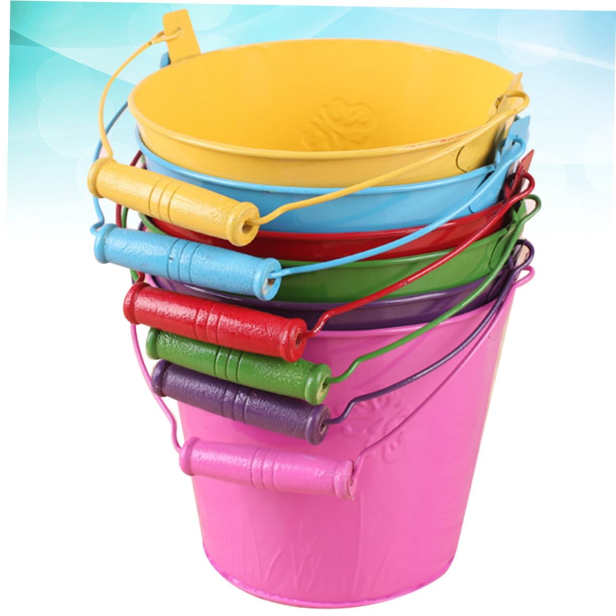 Beach Bucket Toy 6pezzi in Ferro e Legno per Bambini | Festa Estiva, Gioco da Spiaggia e Giochi da Spiaggia, Leggero, Facile da Afferrare Colore Casuale