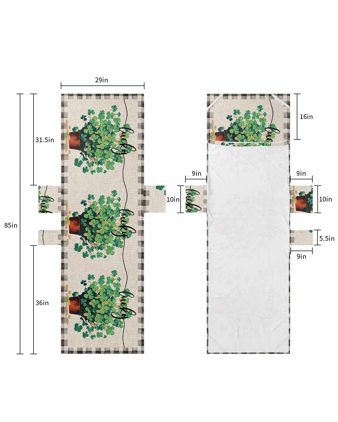 St. Patrick's Day Beach Lounge Chair Towel Cover, Soft Chaise Lounge Towel with Side Pockets Patio Pool Chairs Cover for Beach/Pool Sunbathing 29x85 Green Lucky Clovers Black Plaid
