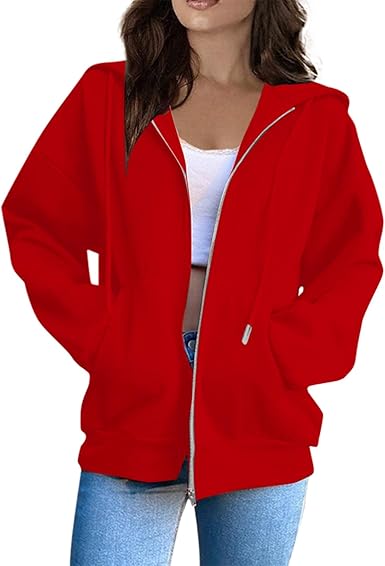 OIOLOYJM Zipper Hoodies for Women Long Sleeve Oversized Sweatshirts Y2k Drawstring Soft Jacket 2025 Fall Fashion with Pockets