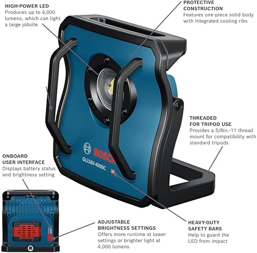 Miniatura 2 de BOSCH GLI18V-4000CN - Reflector LED Bluetooth de 18 V, 4000 lúmenes, control remoto, cuerpo de metal duradero, brillo ajustable y largo tiempo de