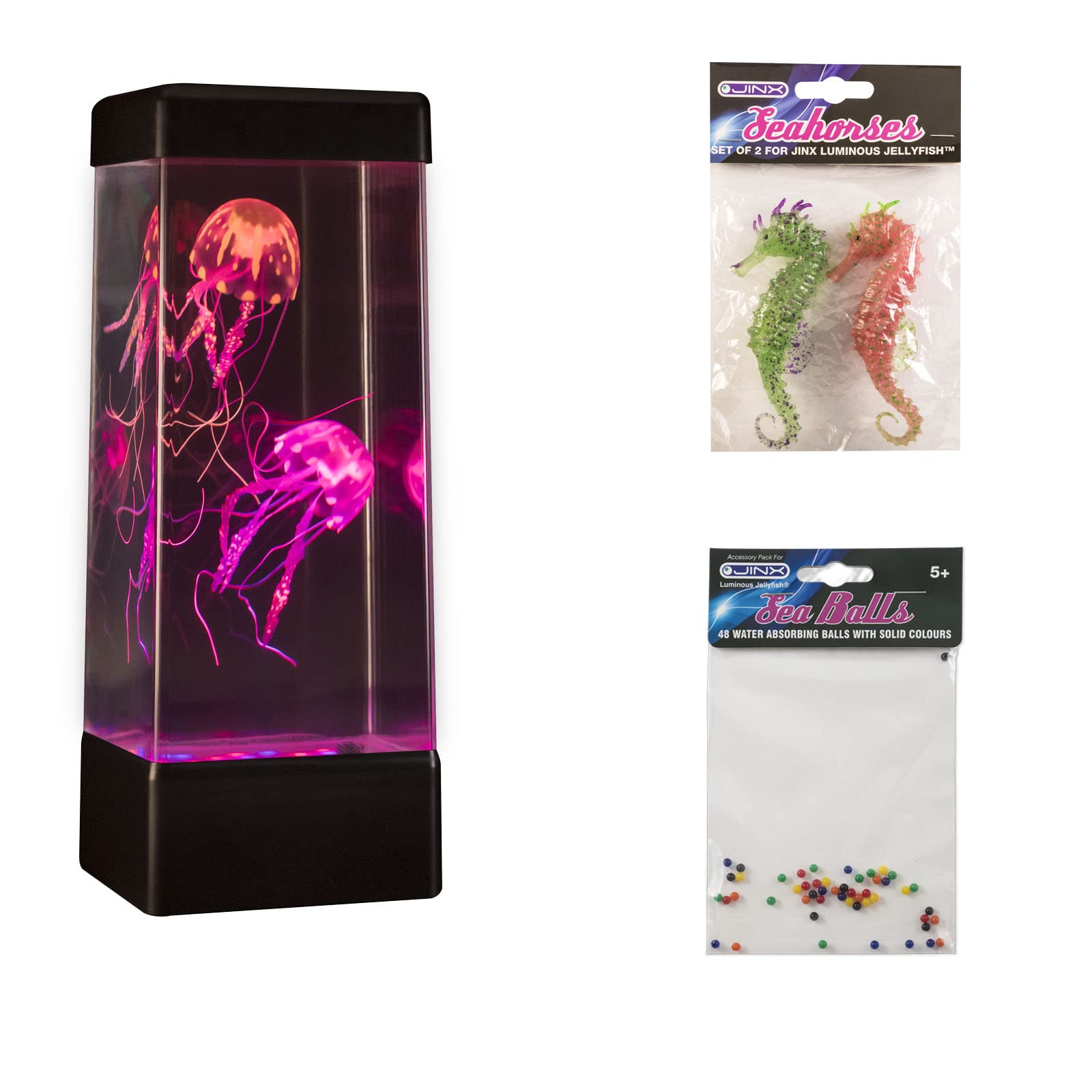 Jinx Luminous Jellyfish Black Lava Lamp With Sea Balls & Seahorses – Large 14" Jellyfish Lamp With 18 Led Colours, Quiet 24/7 Pump & Aquarium Night Light – Usb Powered Mood Lamp For Home, Kids & Gifts