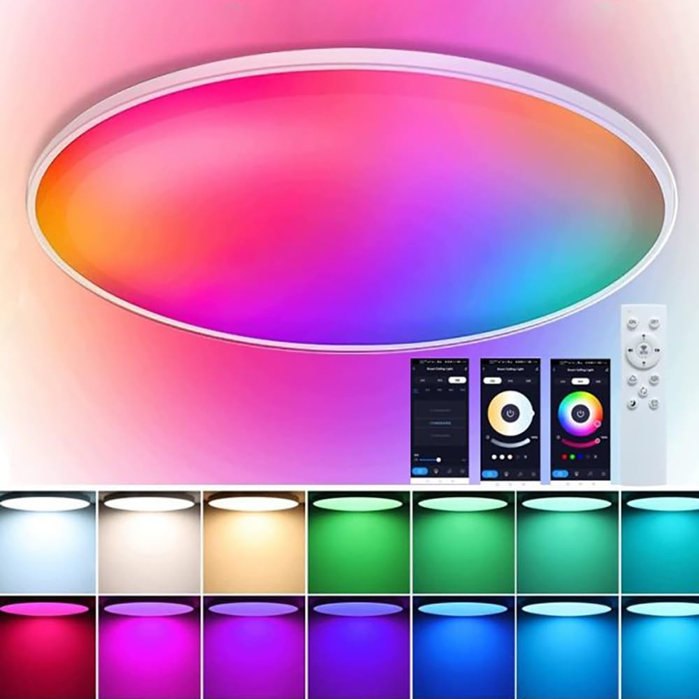 CANMEIJIA RGB Flush Ceiling Light 24W, Bluetooth Smart Ceiling Light White Border, APP Changes 16 Million Colors, 3000K-6500K Color Temperature, IP44 Protection, 2.4G Induction Dimming For Bedroom