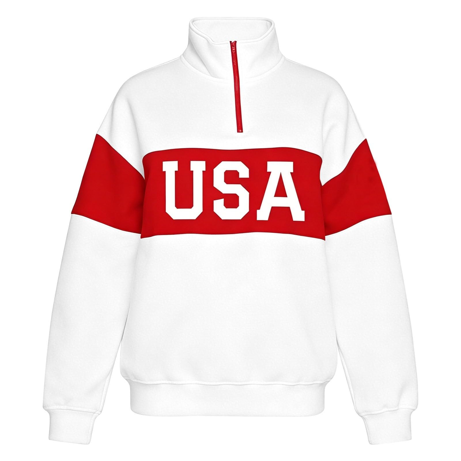Sudadera Informal de Media Cremallera con Estampado de la Bandera Nacional para Mujer
