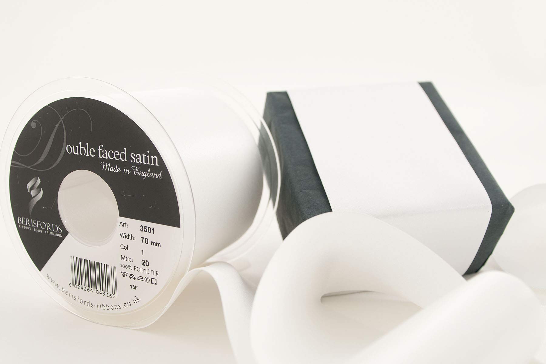 Berisfords Ribbon, White, 70 mm