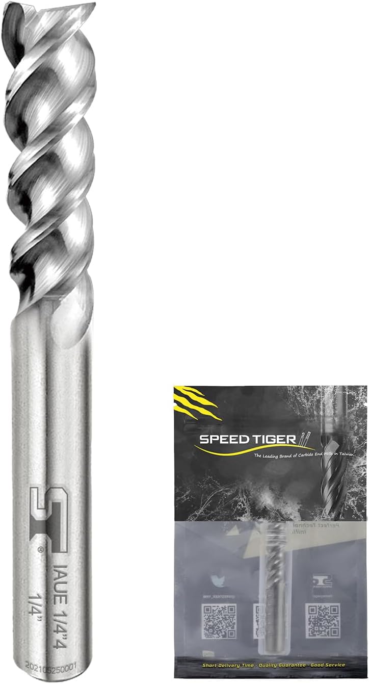 SPEED TIGER IAUE Carbide Square End Mill for Aluminum Applications - High Feed U-Type Design - for Roughing and Finishing - 3 Flute - IAUE3/8"3 - Made in Taiwan (1 Piece, 3/8")