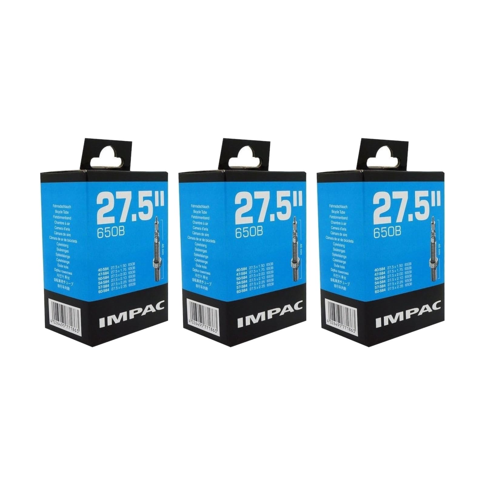 Impac 27.5" x 1.75-2.35 Mountain Bike Inner Tubes - Presta Valve (Pack of 3)