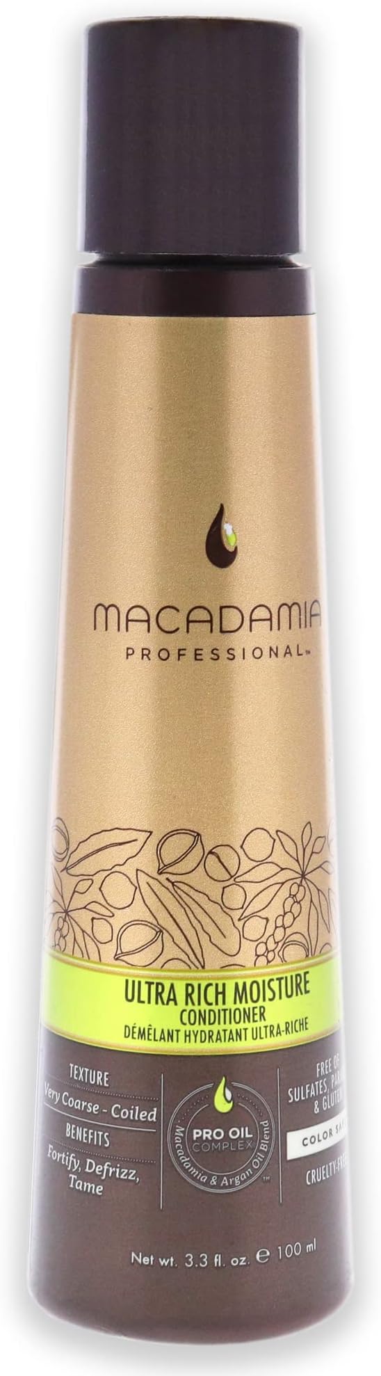 Macadamia Professional Hair Care Products Ultra Rich Moisture Conditioner - 3.3 oz. - Very Coarse to Coiled Hair Textures - Quenches & Strengthens - With Argan & Mongongo Oil - Sulfate, Gluten & Paraben Free, Color-Safe