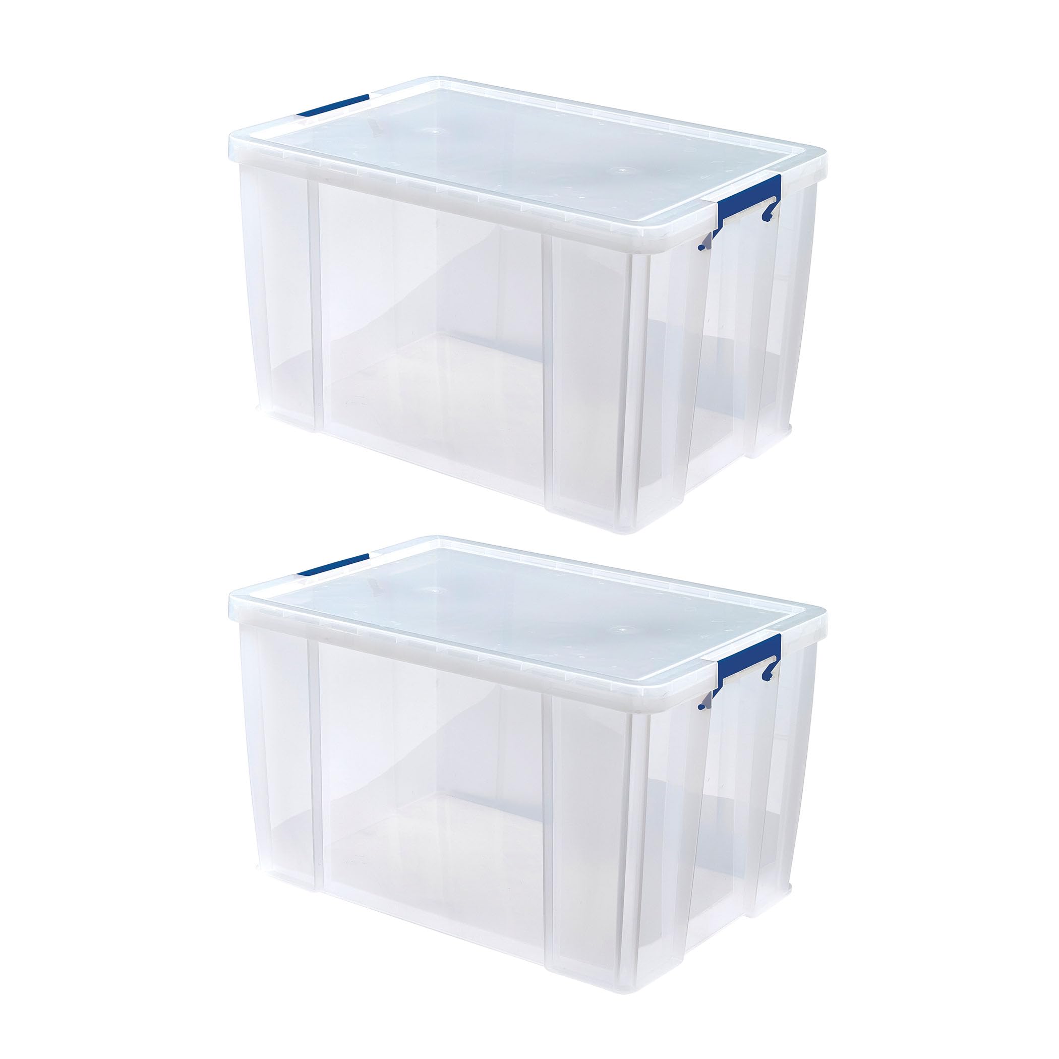 Bankers Box 2 x 85L Plastic Storage Boxes with Lids. ProStore Super Strong Stackable Plastic Storage Boxes (37.5 x 57.5 x 38cm), Made in the UK, Clear