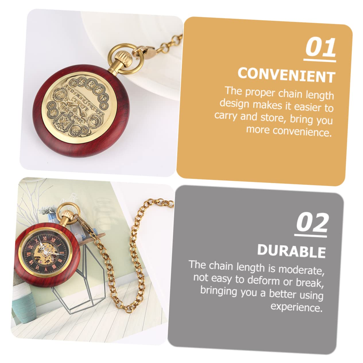 CALLARON Reloj de Bolsillo Mecánico Colgante con Números Clásicos, Diseño Antiguo de Madera y Vidrio, Decorativo para Uso Diario o Eventos Obsequios