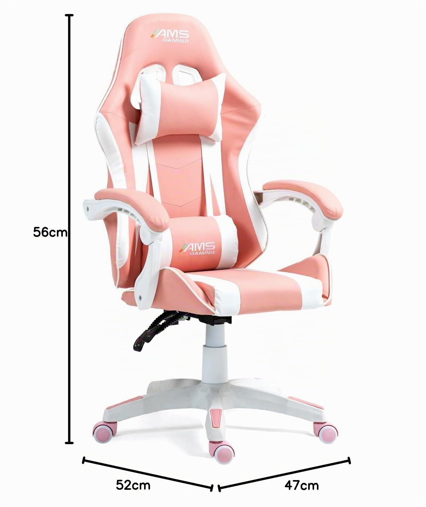 Chaise Gamer#02-Pink Coloris Noir & Rose - Coussin Lombaire & appuie tête - Siège Gaming
