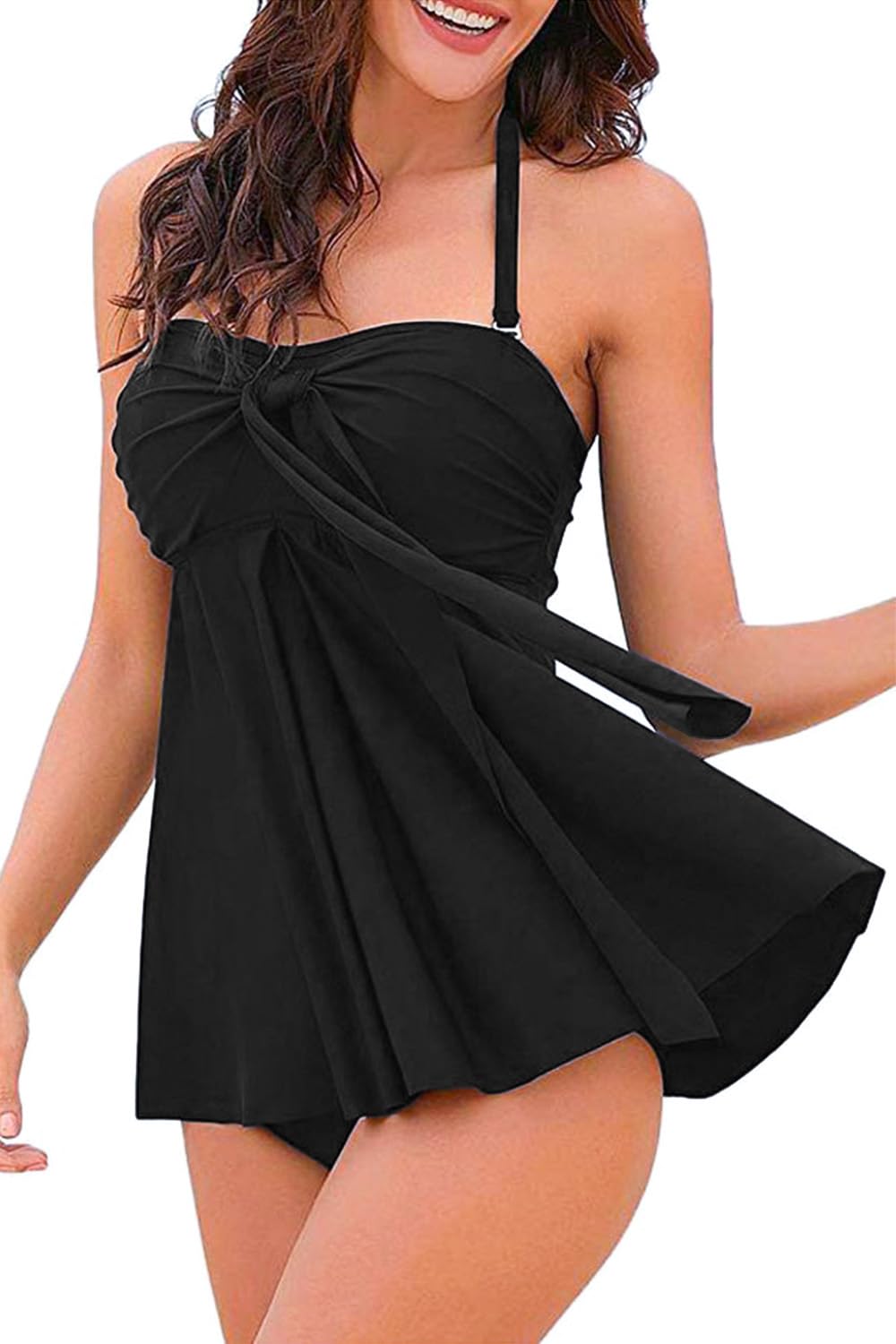 Traje de Baño Tankini Mujer Dos Piezas Estampado Volantes Halter Push Up Top Bragas
