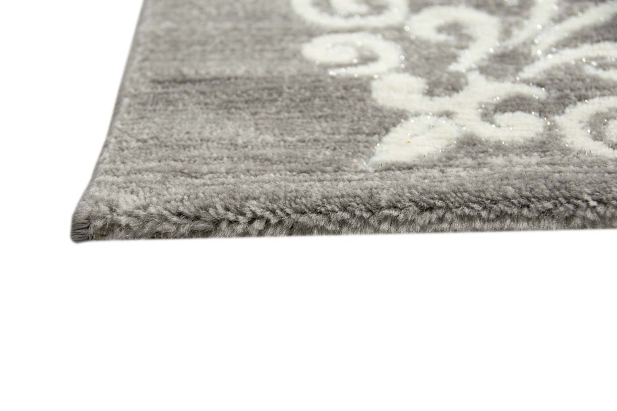 Traum Moderner Teppich Designer Teppich Orientteppich mit Glitzergarn Wohnzimmer Teppich mit Floral Muster Meliert in Grau Creme Größe 120x160 cm