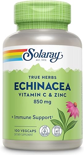 SOLARAY Fórmula de bienestar de vitamina C y zinc de equinácea, suplemento de apoyo inmunológico, cápsulas de equinácea con vitamina C 500 mg más