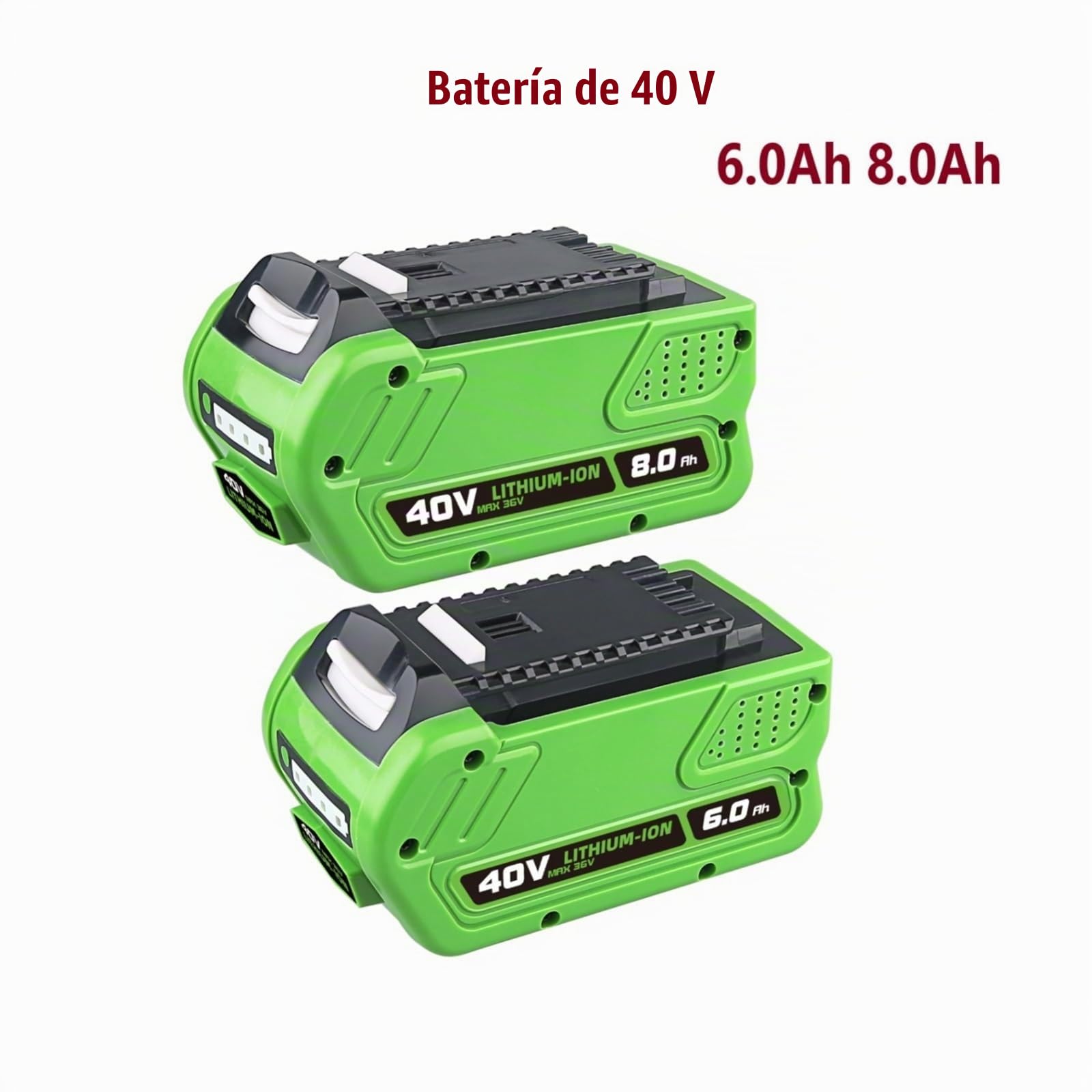 Batería Recargable for Herramientas eléctricas, batería de Repuesto de 40 V, 6 Ah y 8 Ah, Compatible con Greenworks 29472, 29462, 29252, 20202 y 22262(2PC)
