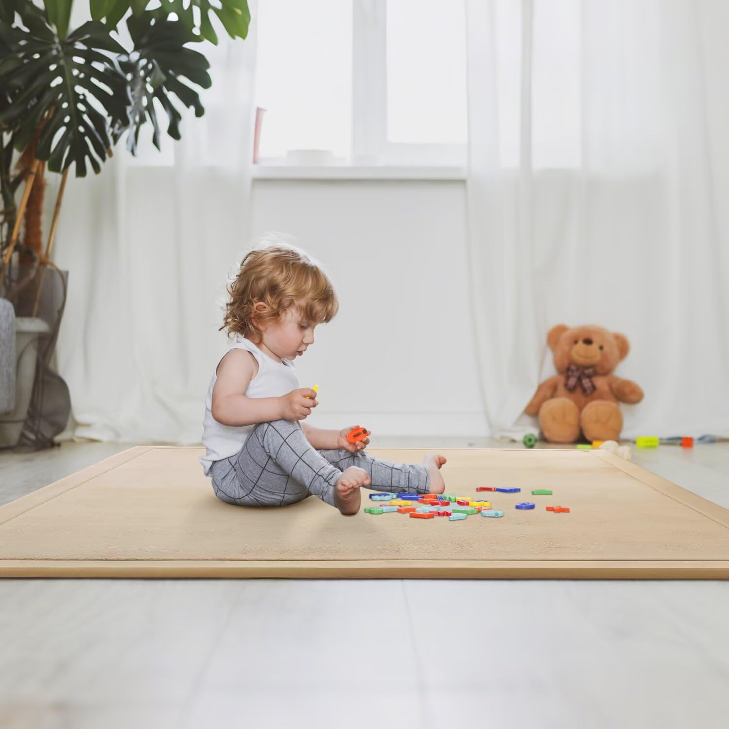 Tappeto di Velluto Corallo Ispessimento per Bambini, Coperta Strisciante Morbida, Tatami Antiscivolo (Marrone Chiaro, 200 * 220CM)