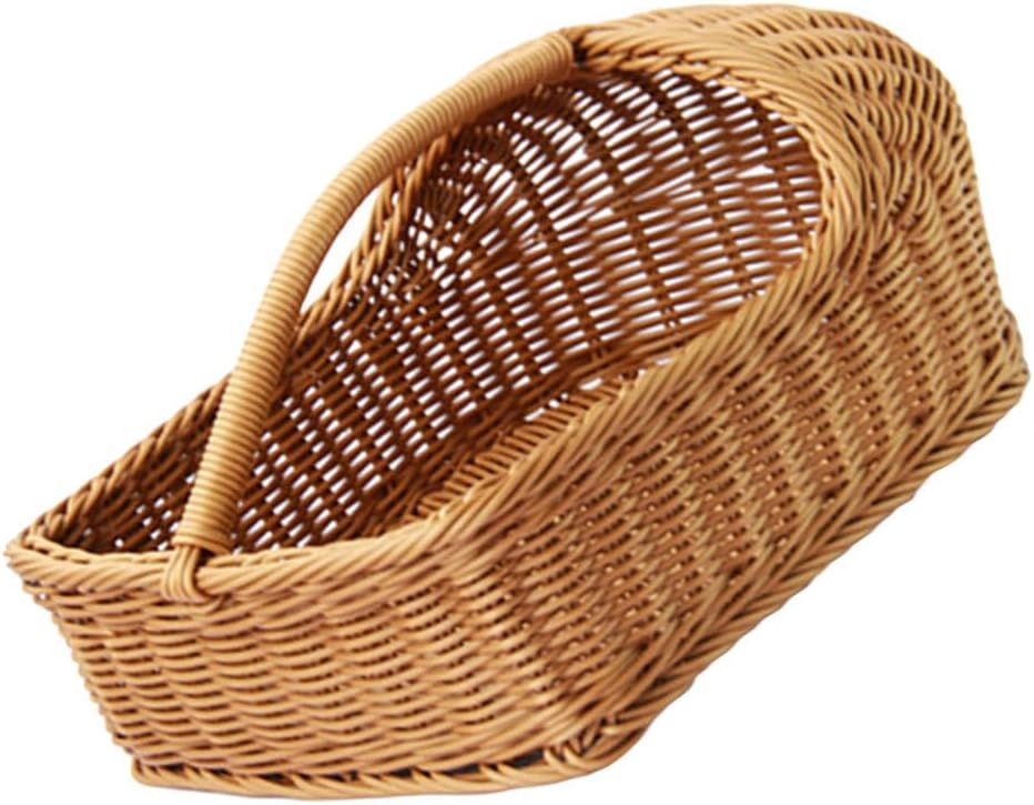 Rattan Slipper Basket: Handheld Slipper Organizer Basket - Portable Imitation Woven Shoes Holder Storage Bin for Bathroom Guest Room Entryway 37 Cm/14.57 Inch