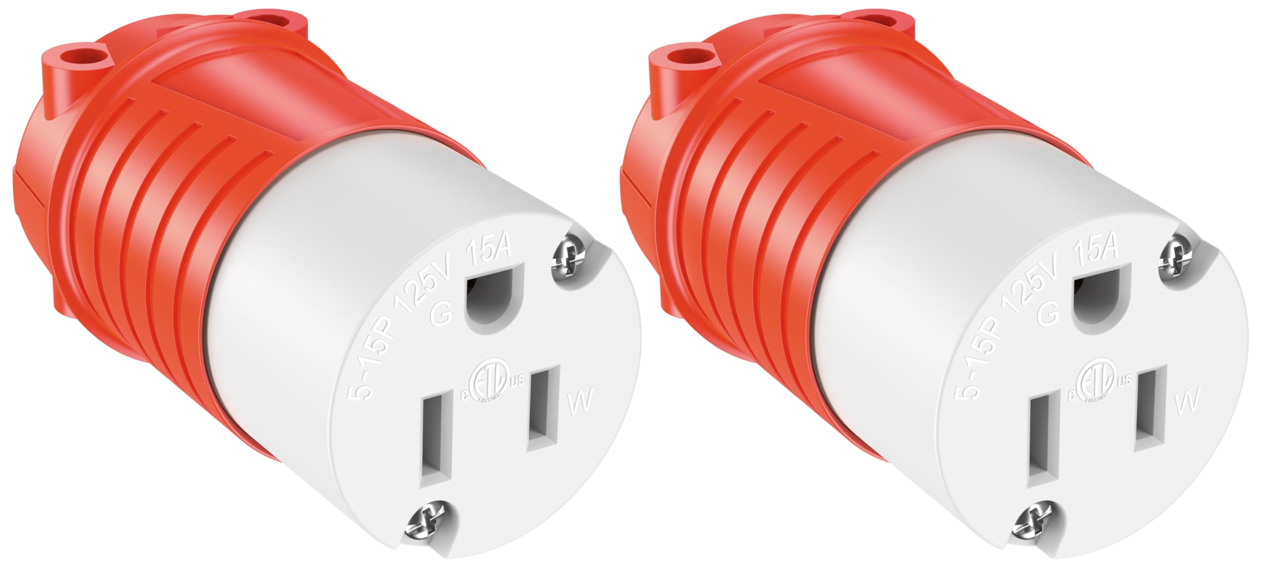110V Femal Plug 120V Drop Cord Cap NEMA 5-15R 15A Repair Receptacle for 12AWG Male Extension Cord End Replacement ETL Listed Orange-Tinted Red 2-Pack