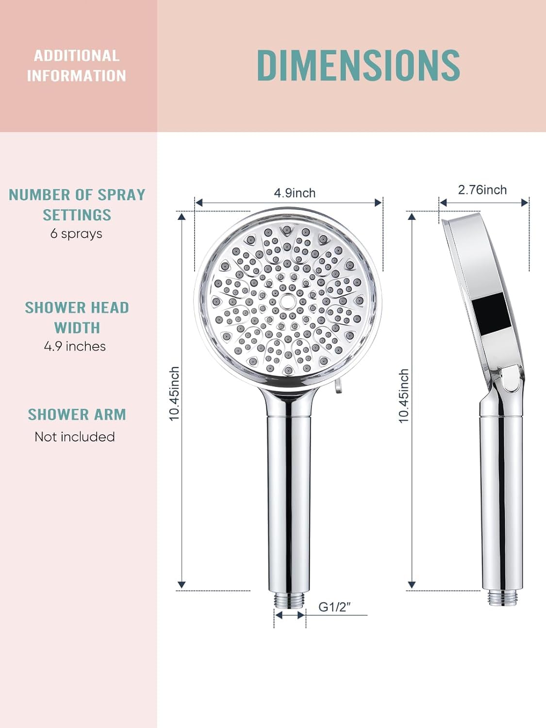 Magichome Douchekop met filter, hogedruk douchekop met slang van 1,5 m, handdouche met 6 straalsoorten, douchekop in 25 lagen filtratie voor hard water, restchloor, bacteriën, zware metalen