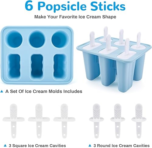 Miniatura 3 de Moldes de silicona azul para paletas – 6 moldes de paletas de hielo, 2 formas, moldes reutilizables para paletas de hielo con palos, sin BPA, ideal