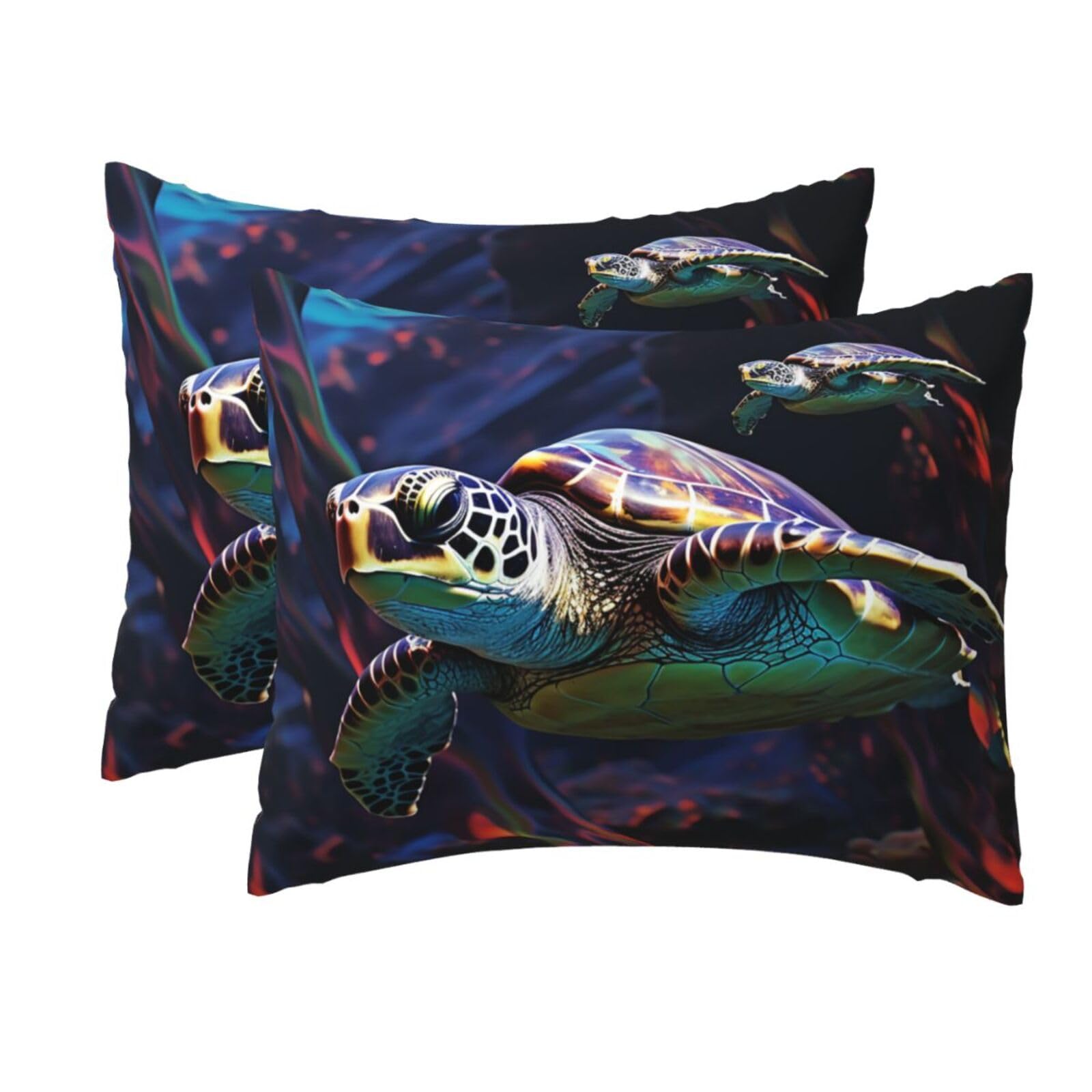 2 Pack Standard Size Pillow Cases for Hair and Skin Soft Breathable Pillow Case Covers with Hidden Zipper A Colorful Tropical sea Turtle Pillowcase 20x26 Inches Pillow Cover for Sleeping Gift